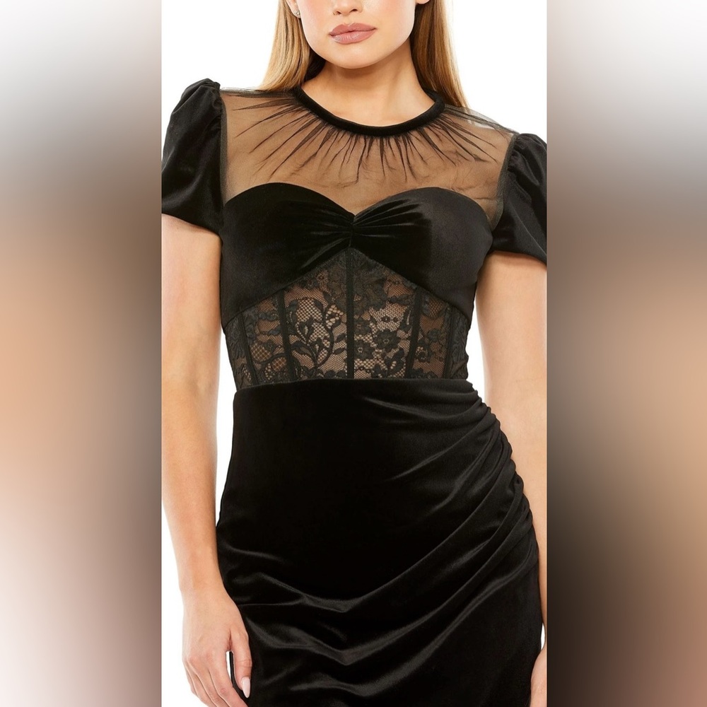 NWT MAC DUGGAL SZ 4 BLACK Formal Cocktail Dress Tulip Hem & Corset Bodice #20742